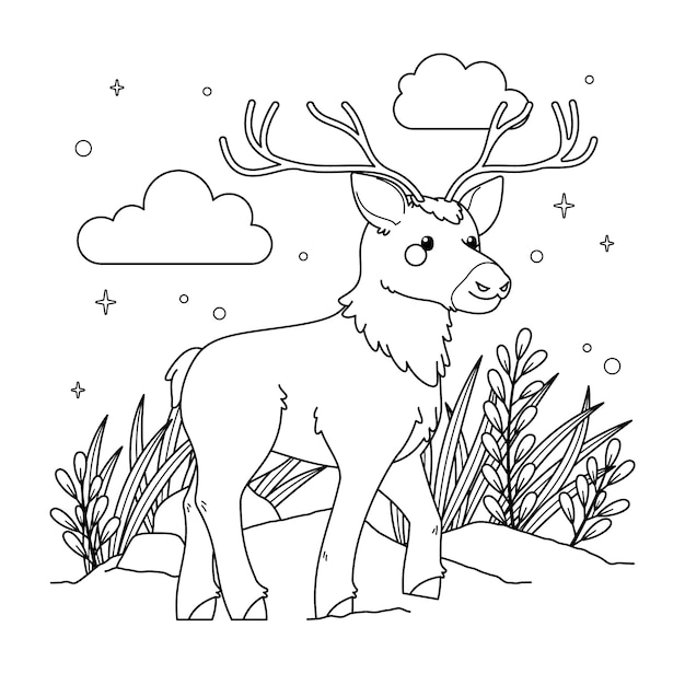 Free Vector hand drawn reindeer outline illustration