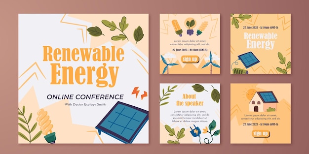 Free Vector hand drawn renewable energy instagram posts collection