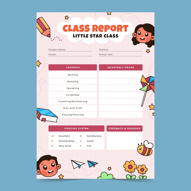 Hand drawn report card template