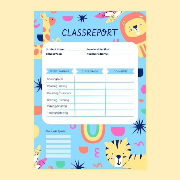 Hand drawn report card template