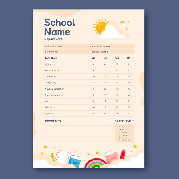 Hand drawn report card template