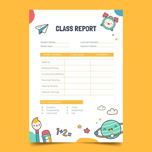 Hand drawn report card template