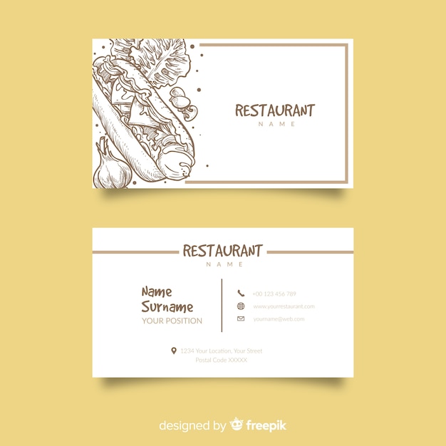 Hand drawn restaurant business card template