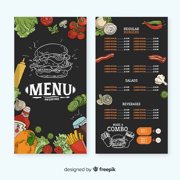 Hand drawn restaurant menu template