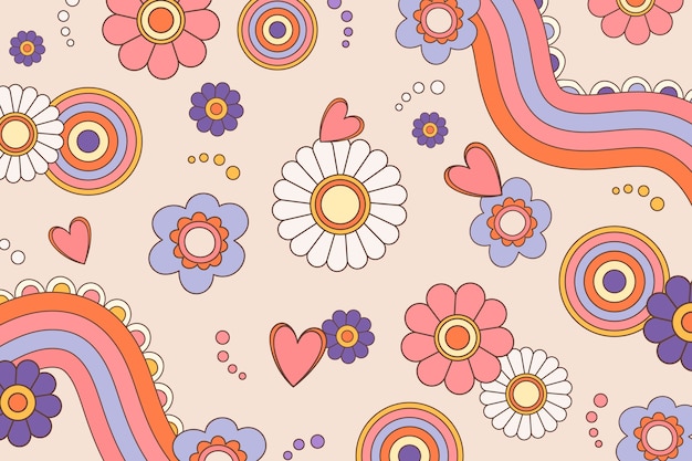 Hand drawn retro 60s-70s background