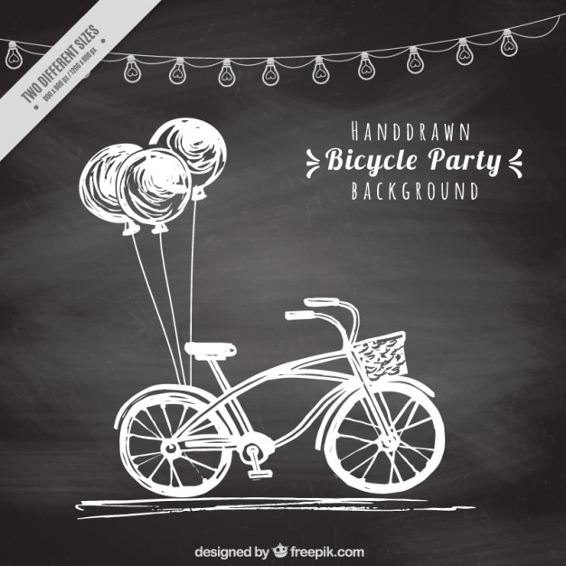 Free Vector hand drawn retro bike with balloons background in blackboard effect 