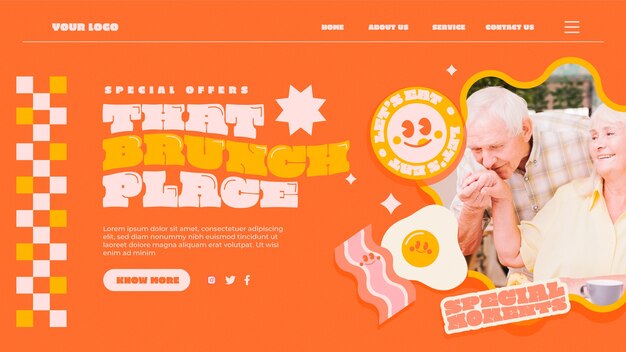 Hand drawn retro brunch landing page design