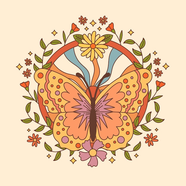 Free Vector hand drawn retro butterfly illustration