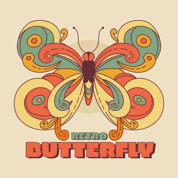 Hand drawn retro butterfly illustration