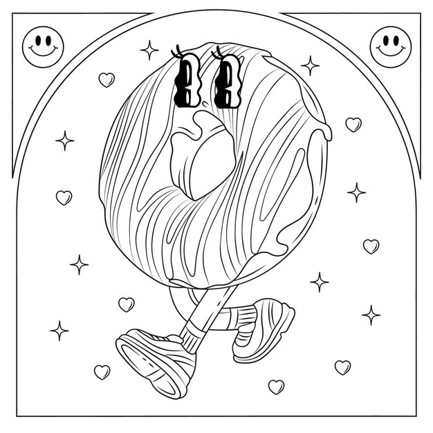 Hand drawn retro cartoon coloring page illustration