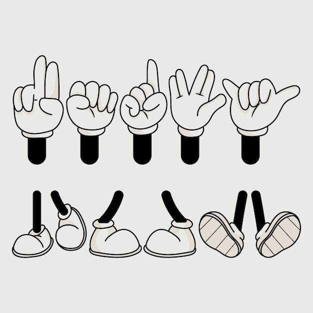 Free Vector hand drawn retro cartoon hand and feet illustration