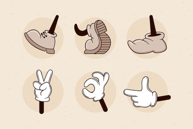 Free Vector hand drawn retro cartoon hand and feet illustration