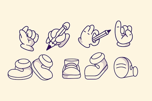 Free vector hand drawn retro cartoon hand and feet illustration