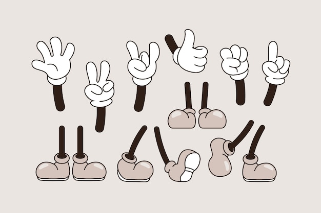 Free Vector hand drawn retro cartoon hand and feet illustration