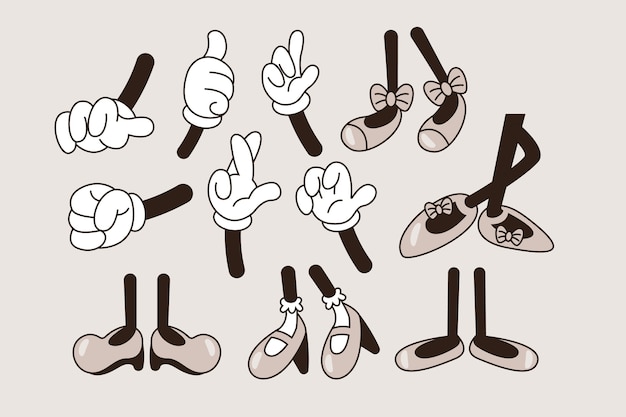 Free Vector hand drawn retro cartoon hand and feet illustration