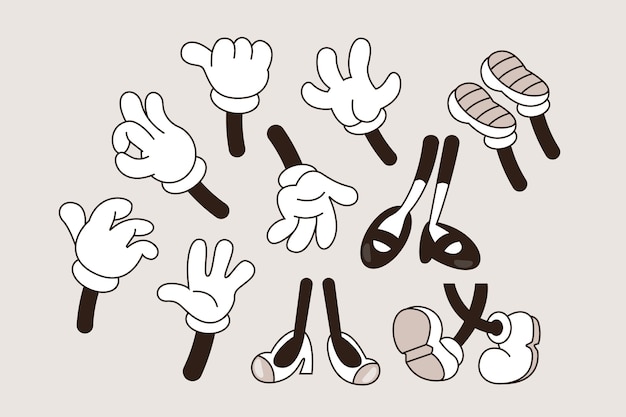 Free Vector hand drawn retro cartoon hand and feet illustration