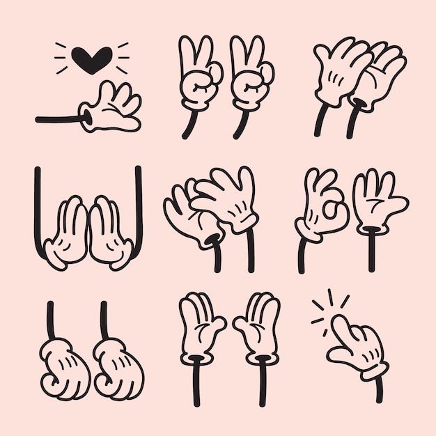 Free Vector hand drawn retro cartoon hands illustration