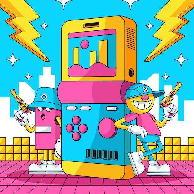 Hand drawn retro games illustration