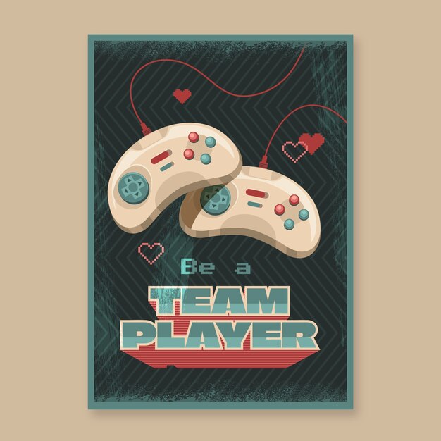 Hand drawn retro gaming poster template