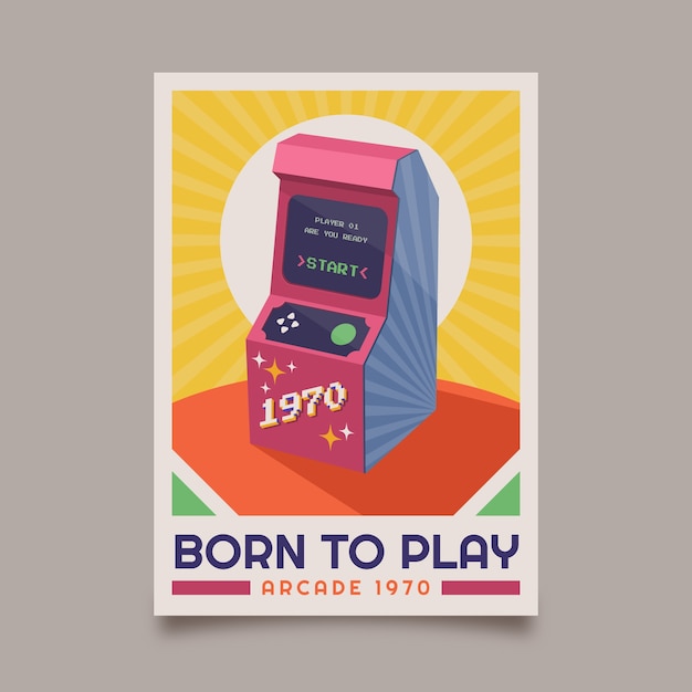 Hand drawn retro gaming poster template