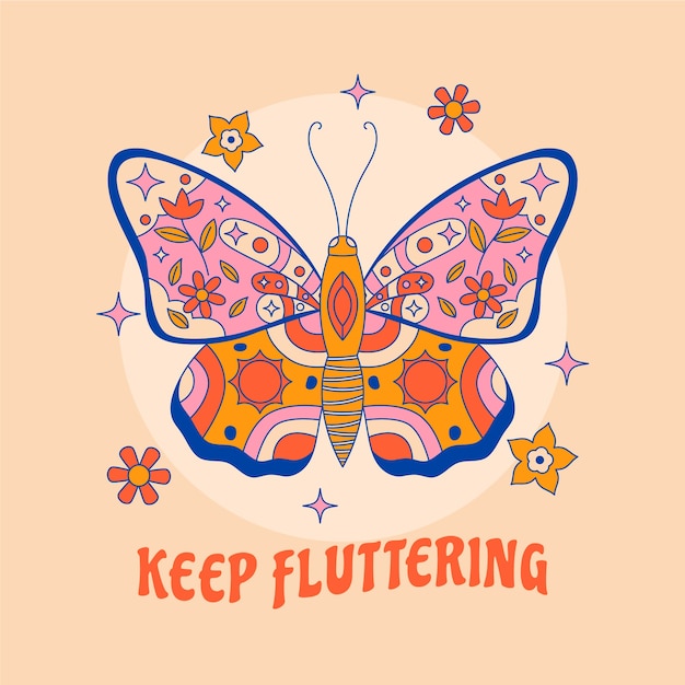 Hand drawn retro graphics butterfly  illustration