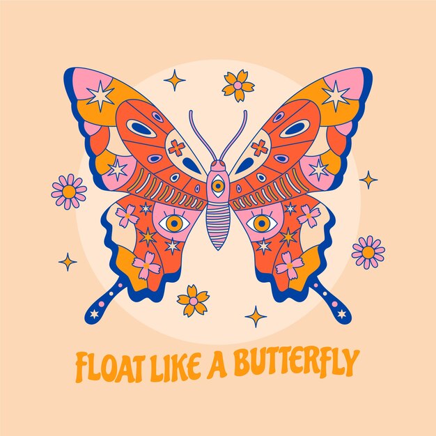 Hand drawn retro graphics butterfly  illustration