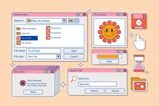 Hand drawn retro graphics computer windows element