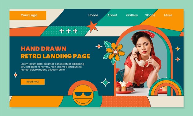 Hand drawn retro landing page