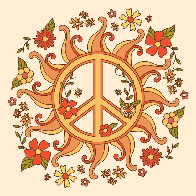 Hand drawn retro peace symbol illustration