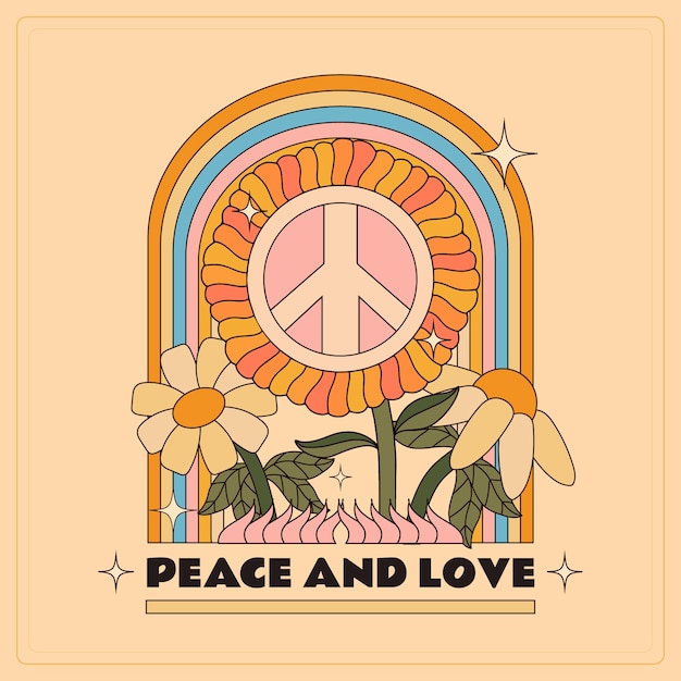 Hand drawn retro peace symbol illustration