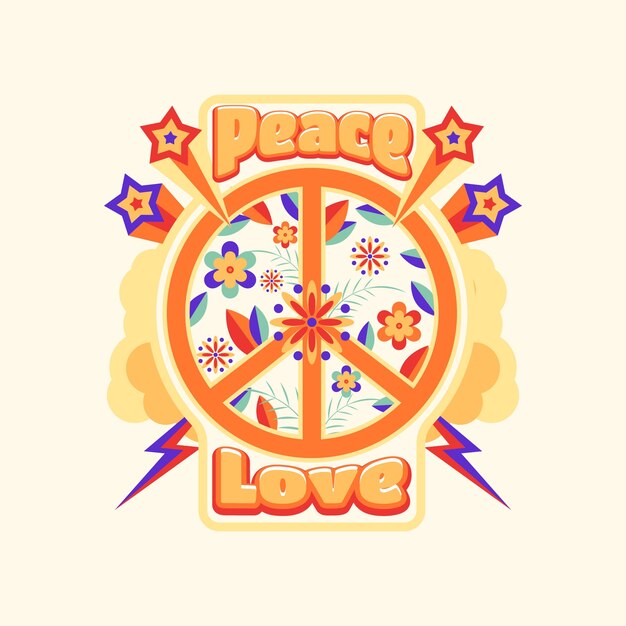 Hand drawn retro peace symbol illustration