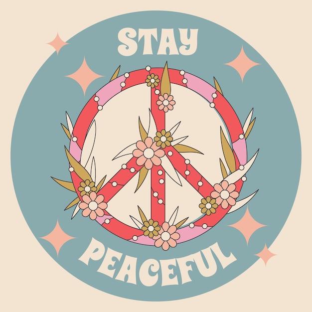 Hand drawn retro peace symbol illustration