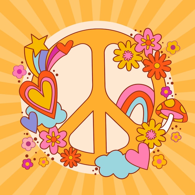 Hand drawn retro peace symbol illustration