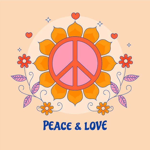 Hand drawn retro peace symbol illustration