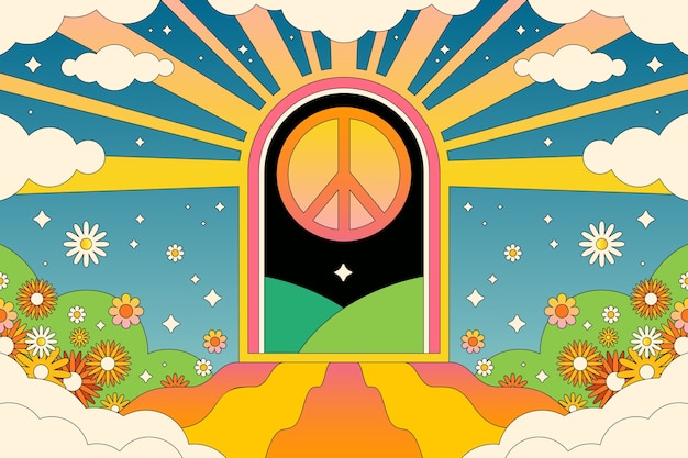 Hand drawn retro peace symbol illustration