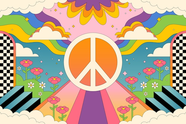 Hand drawn retro peace symbol illustration