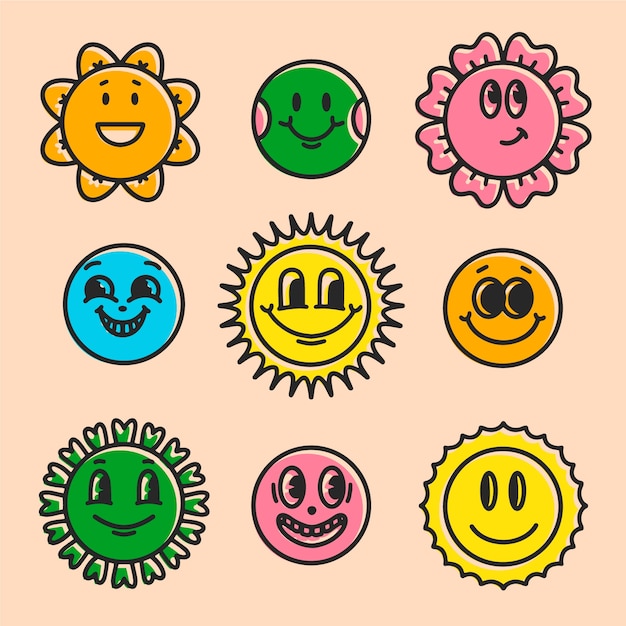 Free vector hand drawn retro smiley emoji illustration