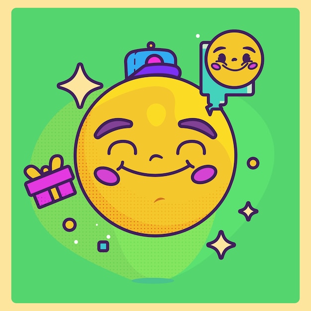 Hand drawn retro smiley emoji illustration