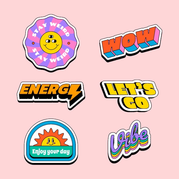 Free vector hand drawn  retro sticker  set