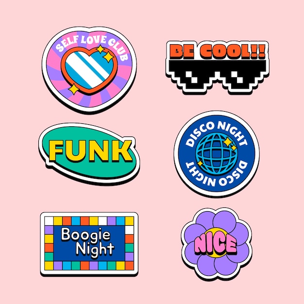 Hand drawn  retro sticker  set