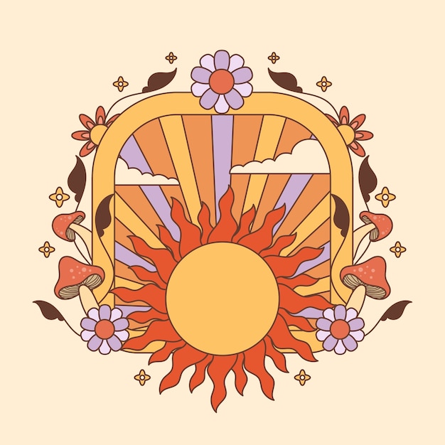 Hand drawn retro sun illustration