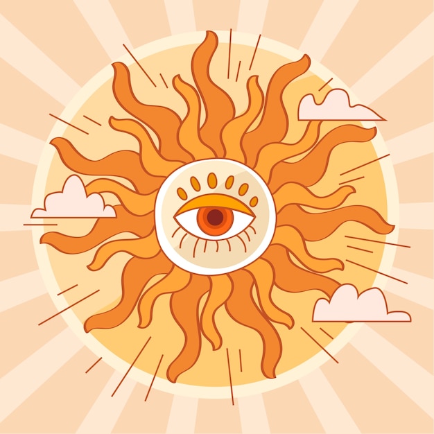 Hand drawn retro sun illustration