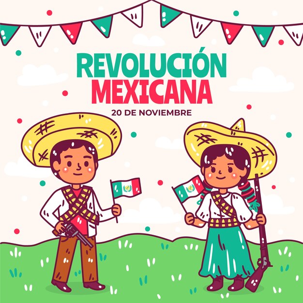 Hand drawn revolucion mexicana illustration