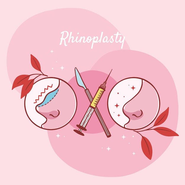 Hand drawn rhinoplasty illustration