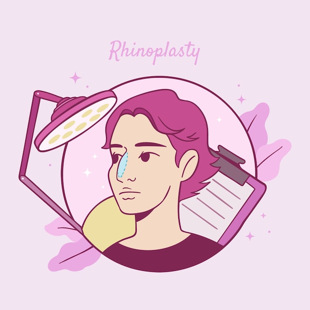 Hand drawn rhinoplasty illustration