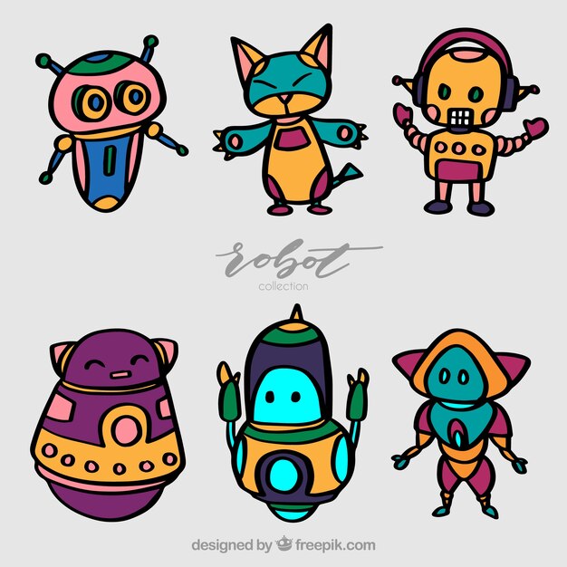 Hand drawn robot character collection