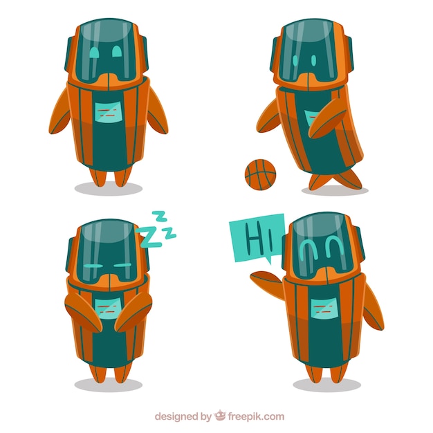 Free Vector hand drawn robot character with different poses collection