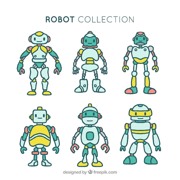 Free Vector hand drawn robots collection