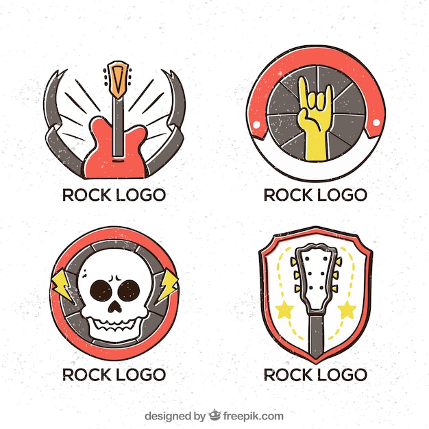 Free Vector hand drawn rock logo collection with vintage style