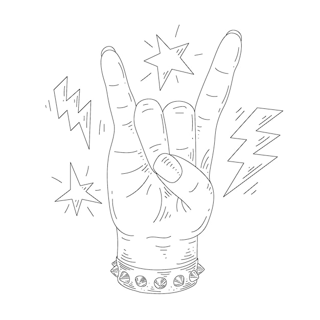 Hand drawn rock and roll hand illustration